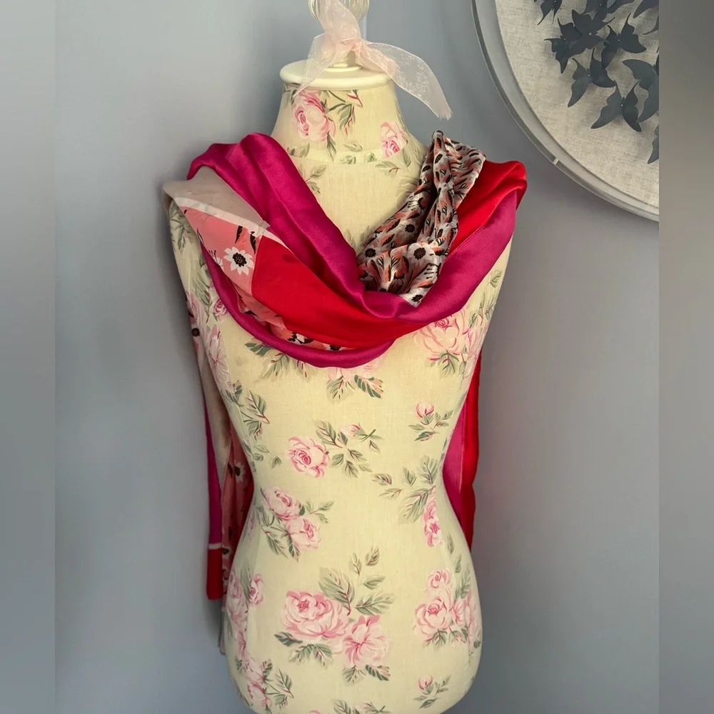 Vintage Pink and Red Mixed Floral Print Scarf